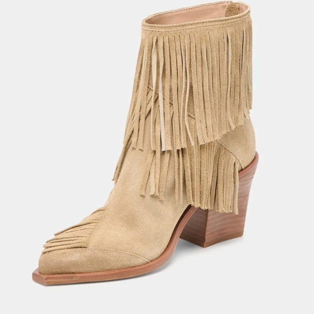 🤎🔹️Dolce Vita 🔹️Dark Taupe Suede TOREY Western  Fringe Ankle Booties - Picture 6 of 11